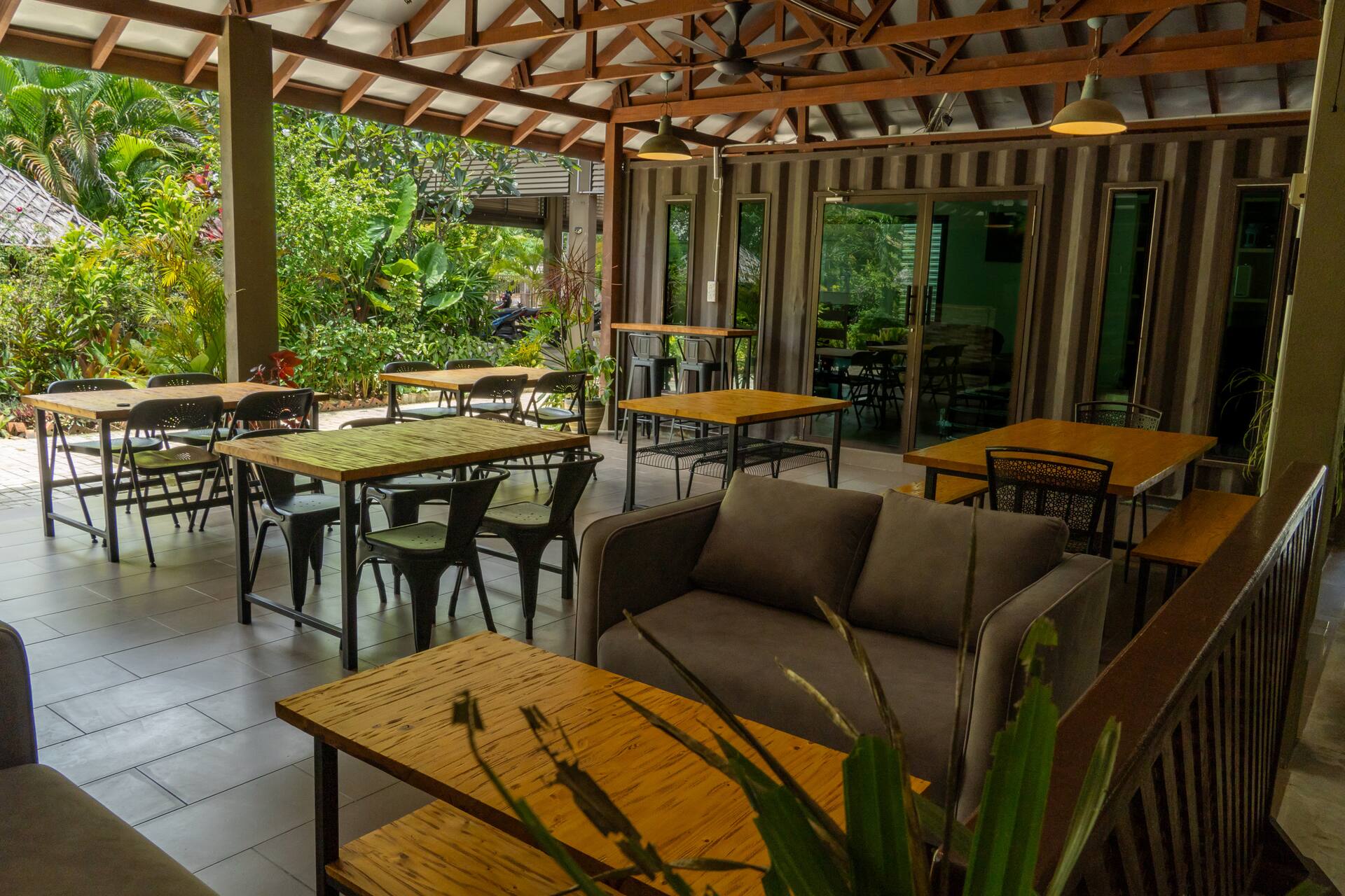 Social seating with garden views at Bambu